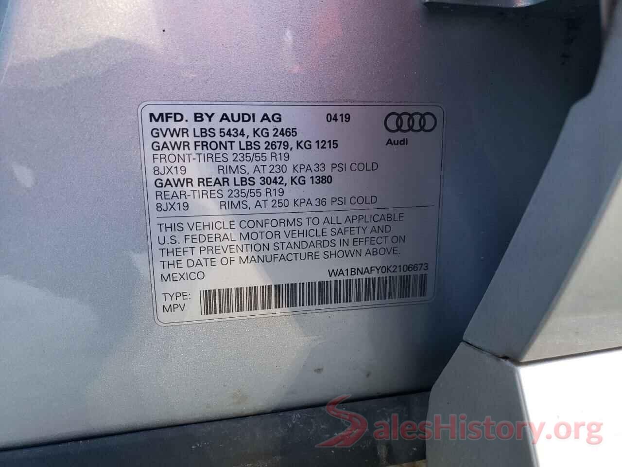 WA1BNAFY0K2106673 2019 AUDI Q5