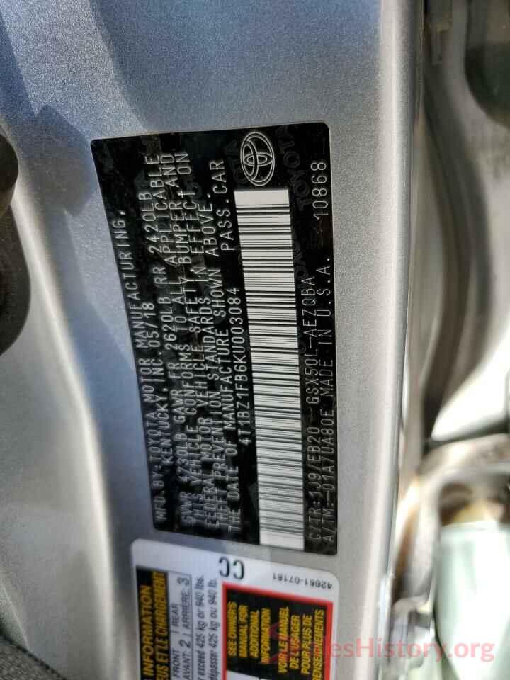 4T1BZ1FB6KU003084 2019 TOYOTA AVALON