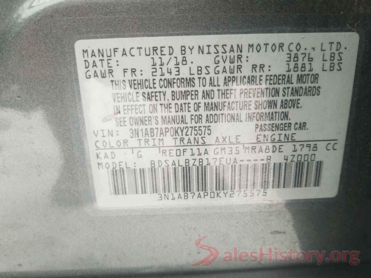 3N1AB7AP0KY275575 2019 NISSAN SENTRA