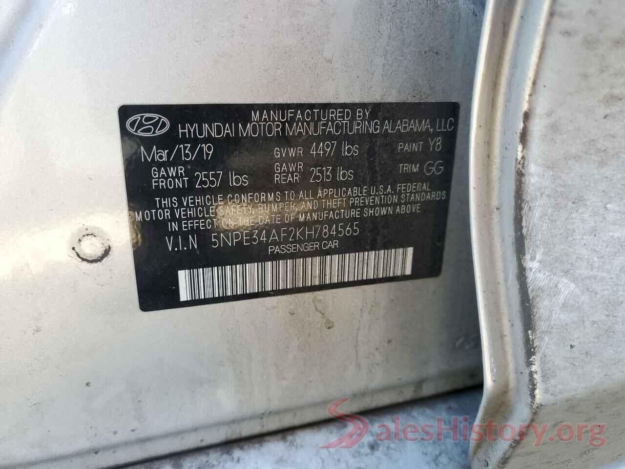 5NPE34AF2KH784565 2019 HYUNDAI SONATA