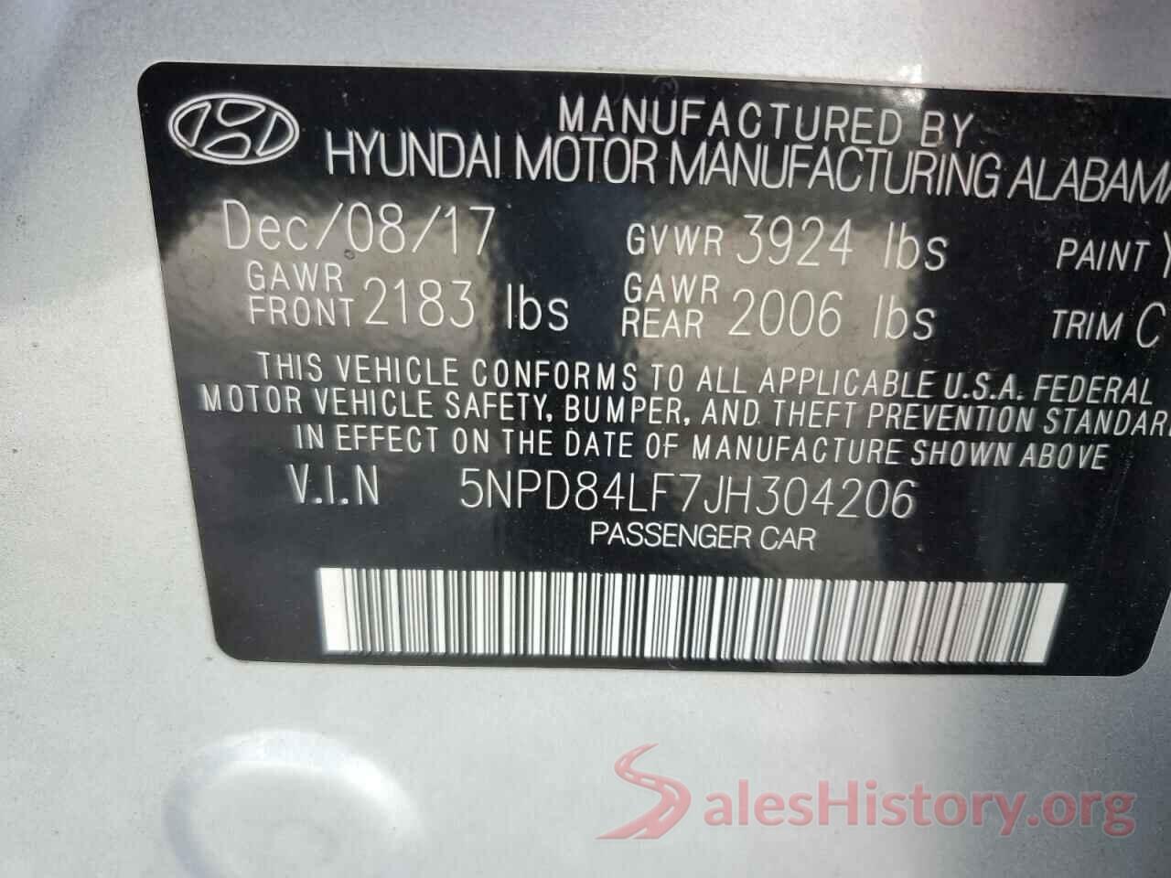 5NPD84LF7JH304206 2018 HYUNDAI ELANTRA