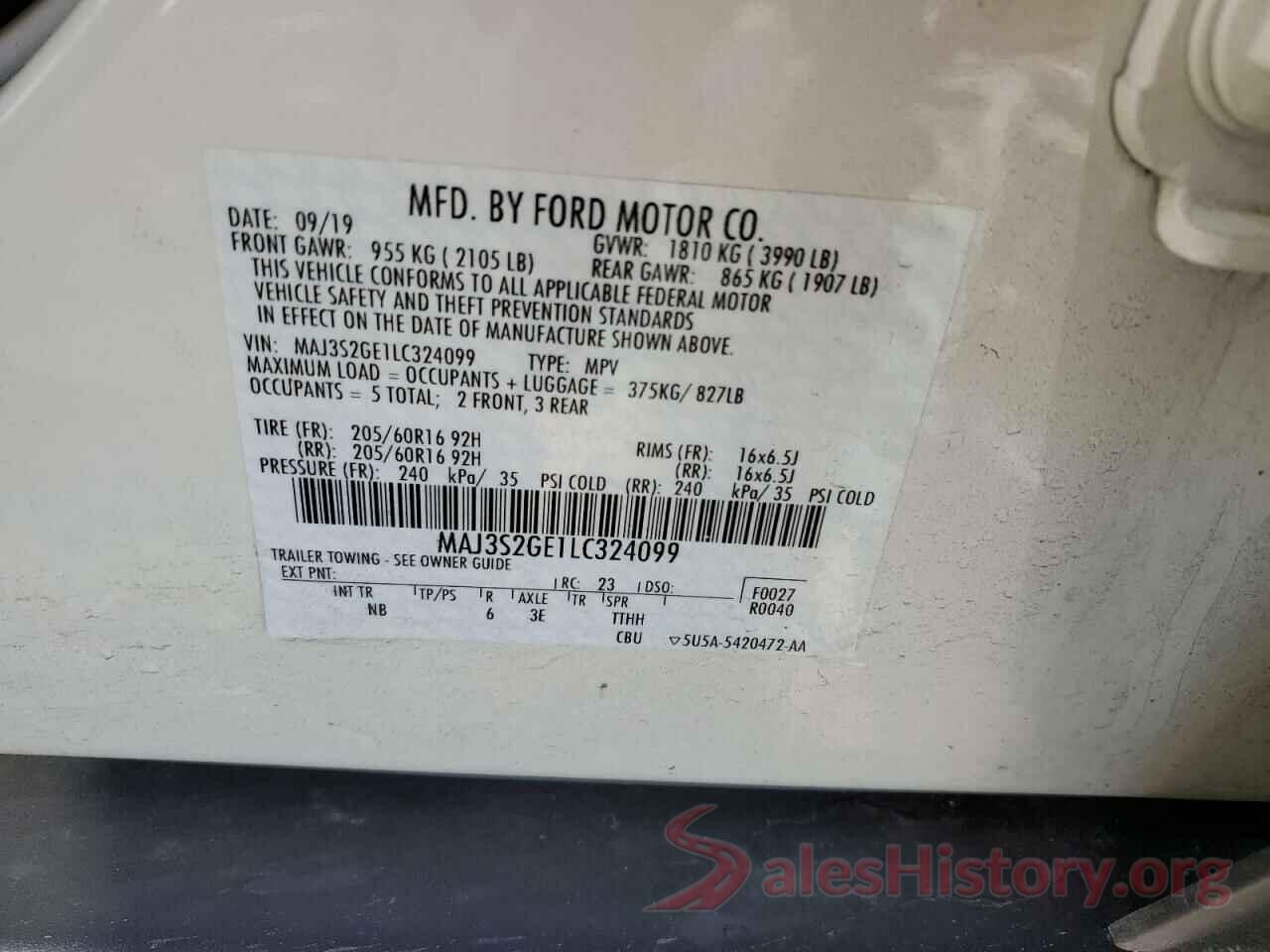 MAJ3S2GE1LC324099 2020 FORD ECOSPORT