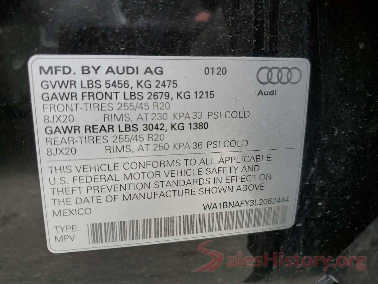 WA1BNAFY3L2062444 2020 AUDI Q5