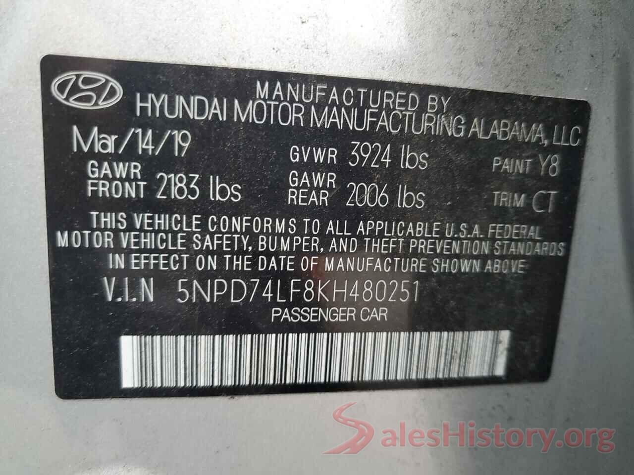 5NPD74LF8KH480251 2019 HYUNDAI ELANTRA