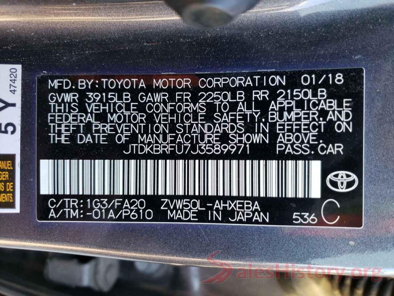 JTDKBRFU7J3589971 2018 TOYOTA PRIUS