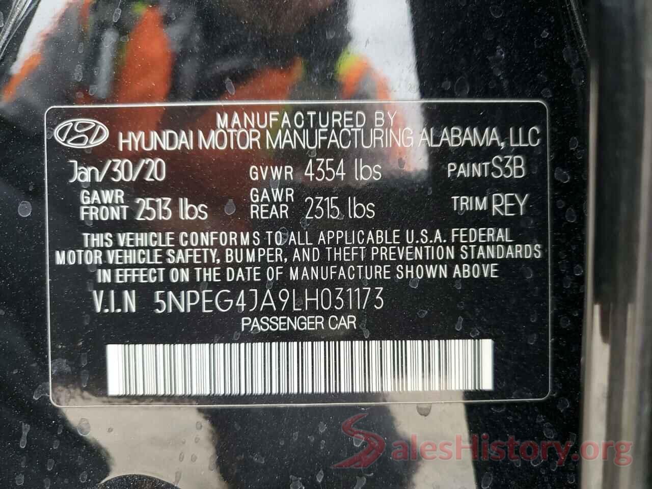 5NPEG4JA9LH031173 2020 HYUNDAI SONATA