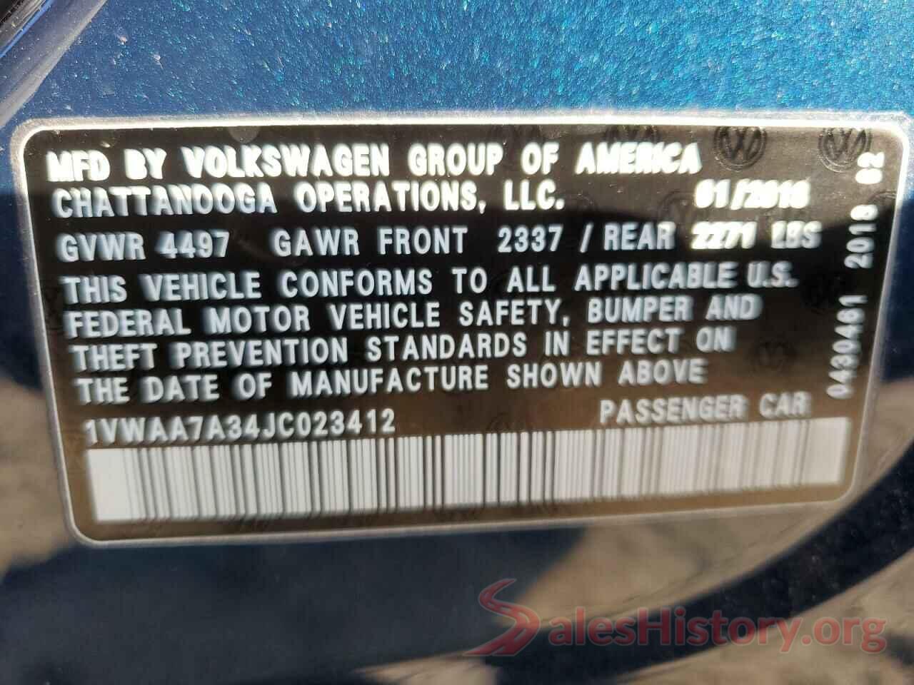 1VWAA7A34JC023412 2018 VOLKSWAGEN PASSAT