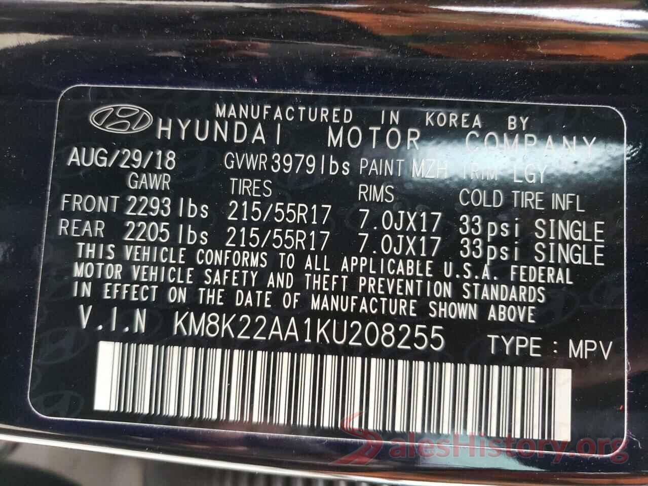 KM8K22AA1KU208255 2019 HYUNDAI KONA