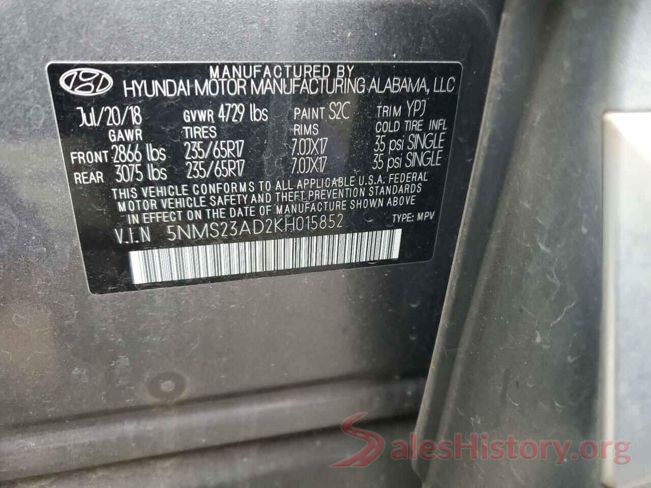 5NMS23AD2KH015852 2019 HYUNDAI SANTA FE