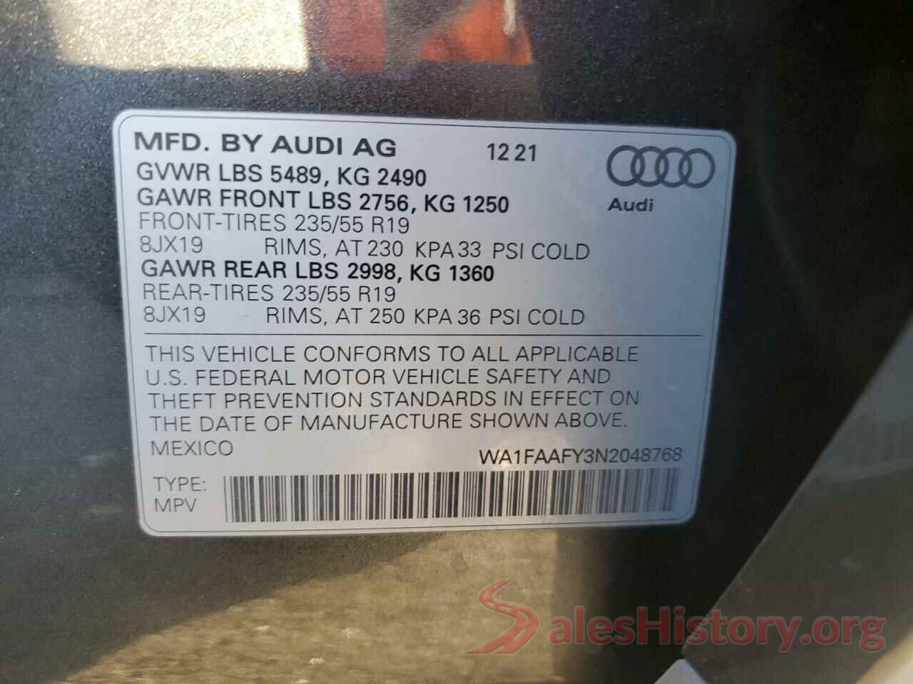 WA1FAAFY3N2048768 2022 AUDI Q5