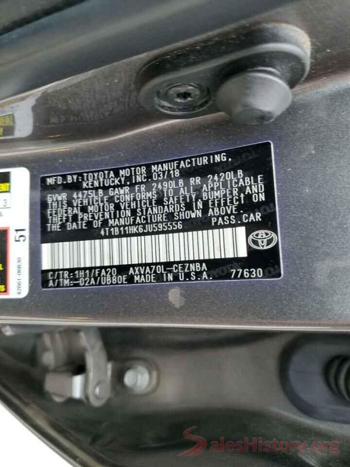 4T1B11HK6JU595556 2018 TOYOTA CAMRY