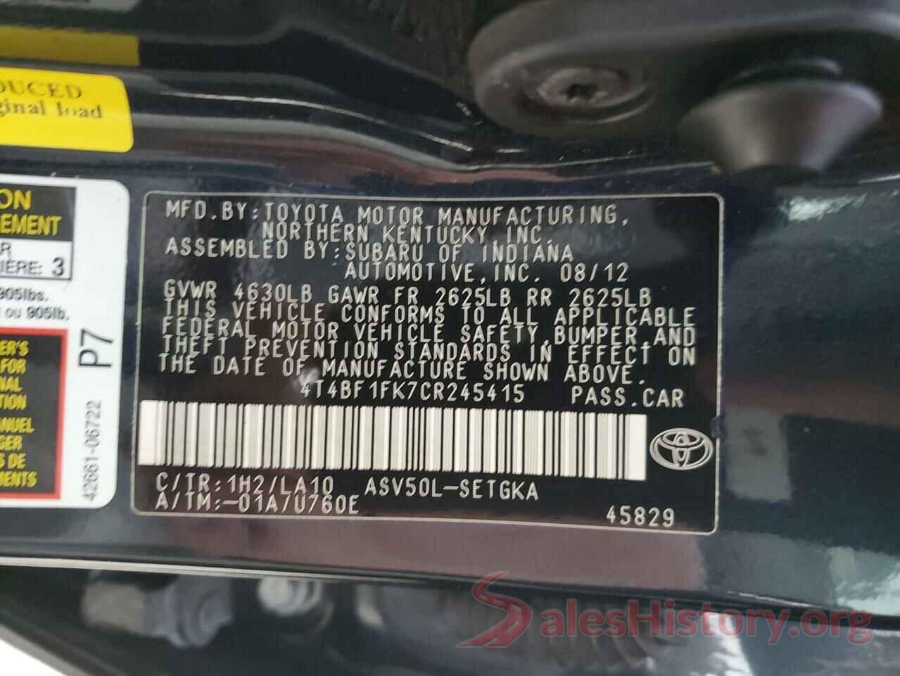 4T4BF1FK7CR245415 2012 TOYOTA CAMRY