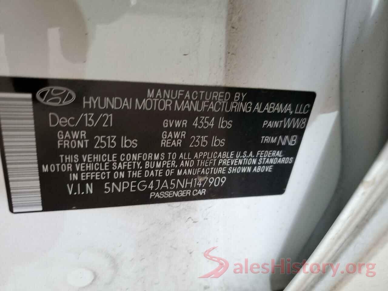 5NPEG4JA5NH147909 2022 HYUNDAI SONATA