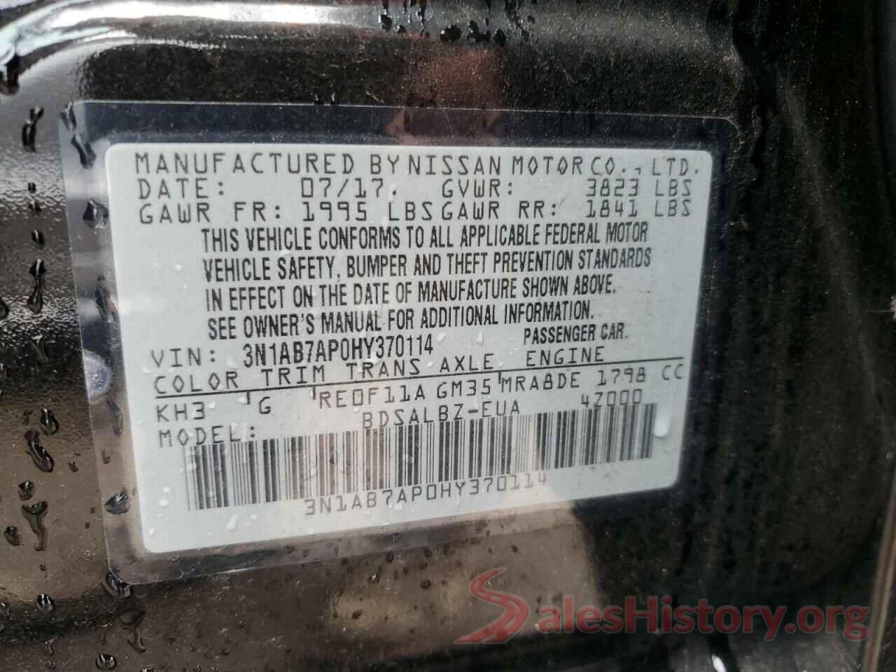 3N1AB7AP0HY370114 2017 NISSAN SENTRA