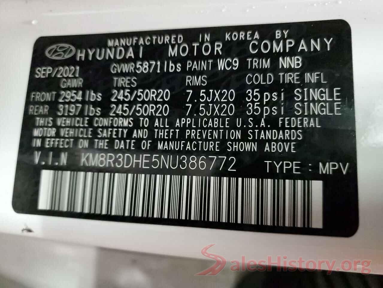 KM8R3DHE5NU386772 2022 HYUNDAI PALISADE