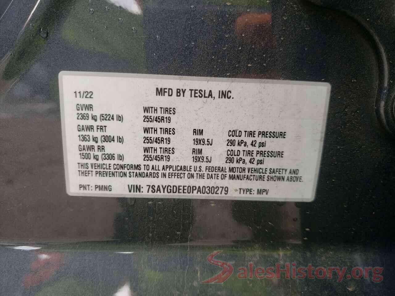 7SAYGDEE0PA030279 2023 TESLA MODEL Y