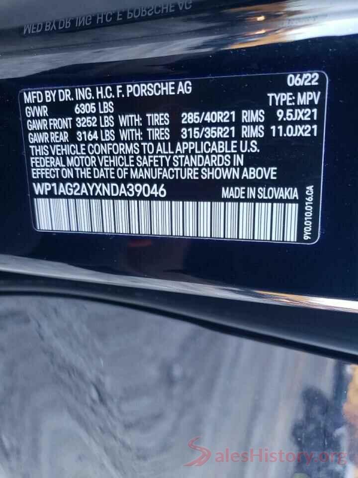 WP1AG2AYXNDA39046 2022 PORSCHE CAYENNE