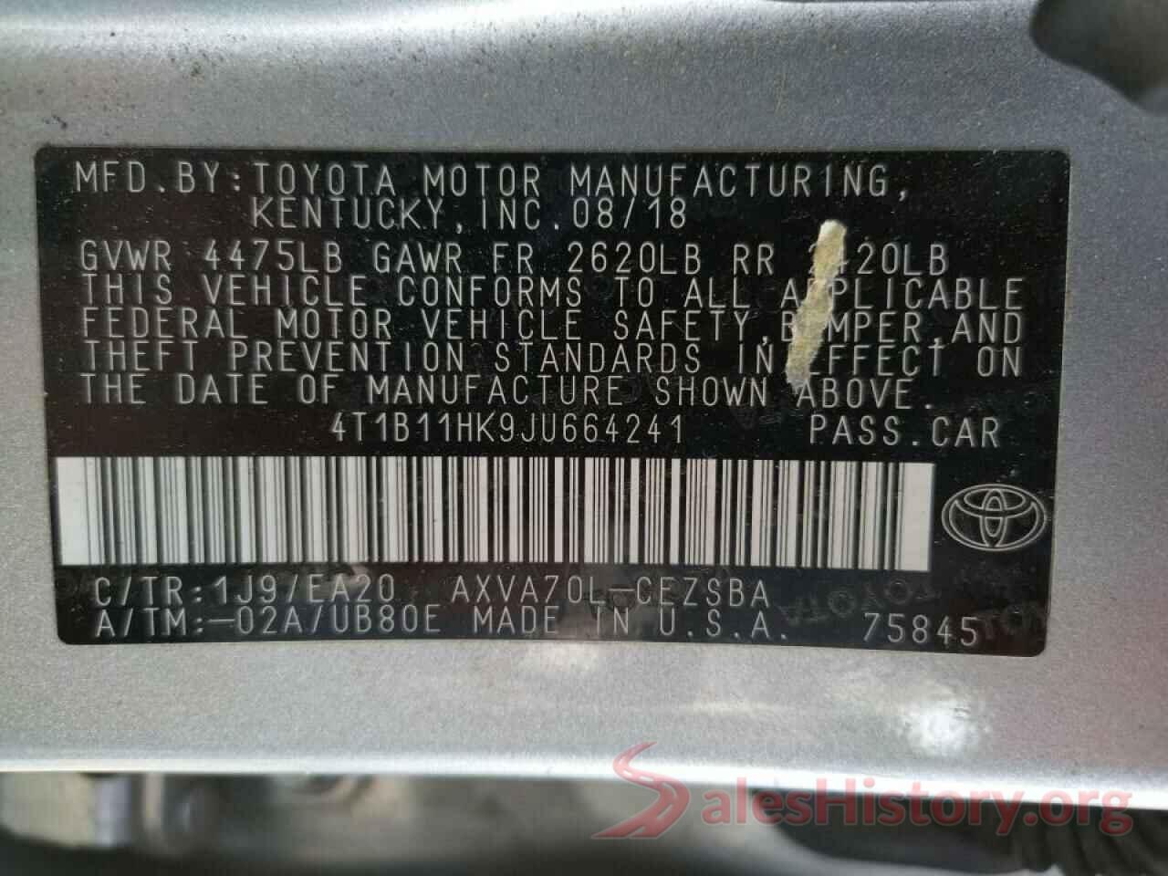 4T1B11HK9JU664241 2018 TOYOTA CAMRY