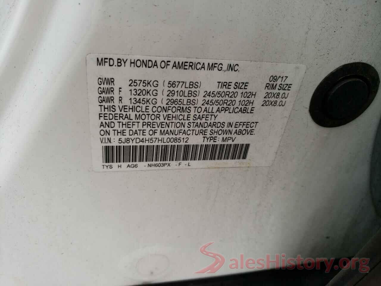 5J8YD4H57HL008512 2017 ACURA MDX