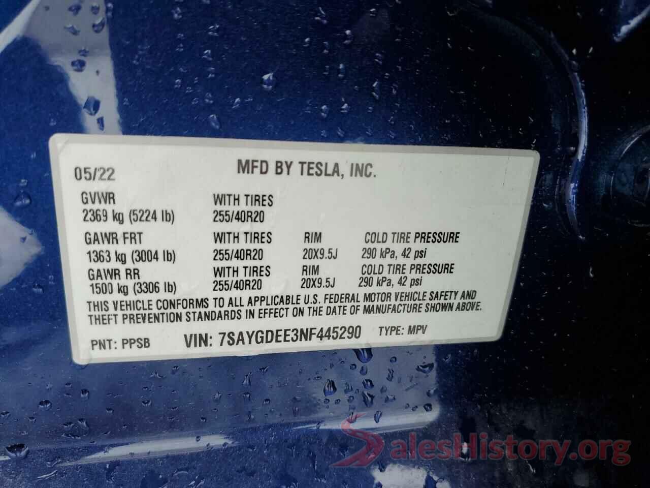 7SAYGDEE3NF445290 2022 TESLA MODEL Y