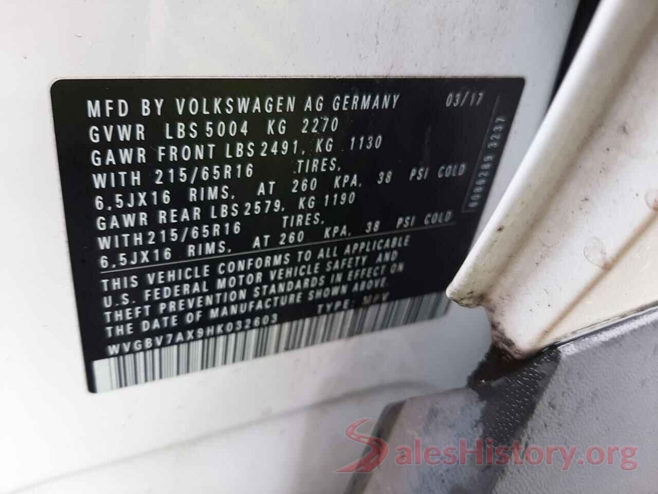 WVGBV7AX9HK032603 2017 VOLKSWAGEN TIGUAN