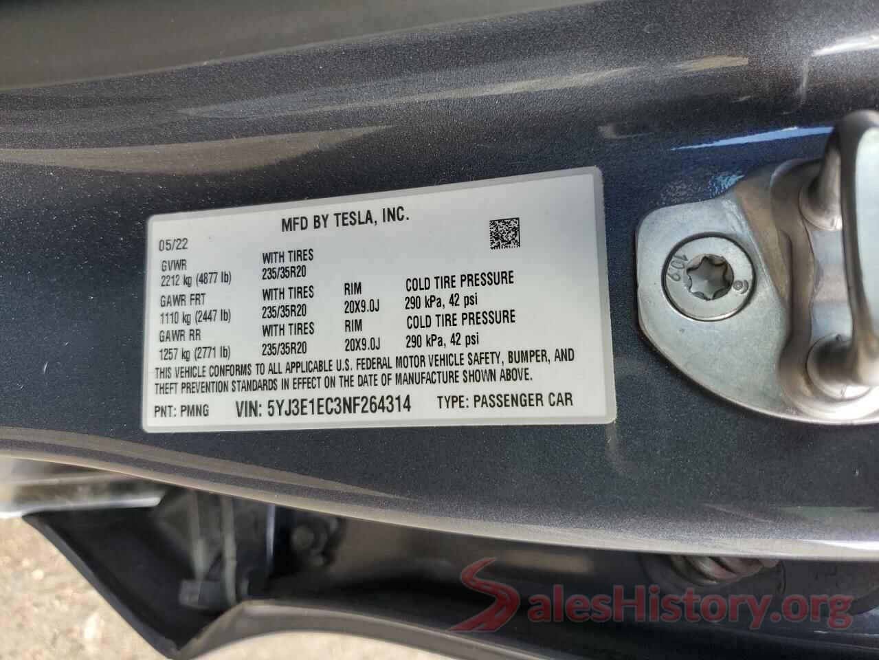 5YJ3E1EC3NF264314 2022 TESLA MODEL 3