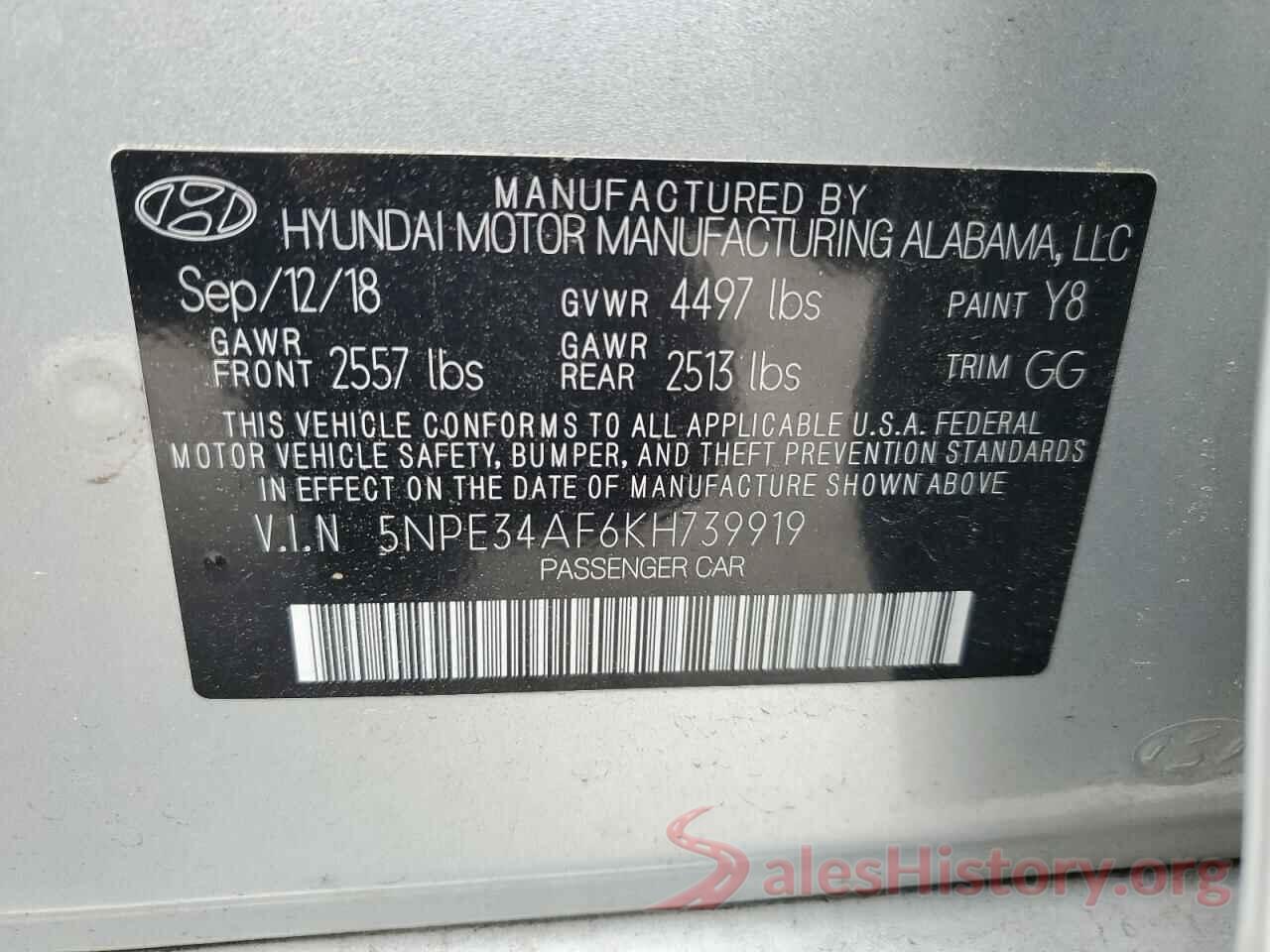 5NPE34AF6KH739919 2019 HYUNDAI SONATA