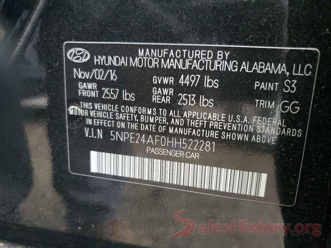 5NPE24AF0HH522281 2017 HYUNDAI SONATA