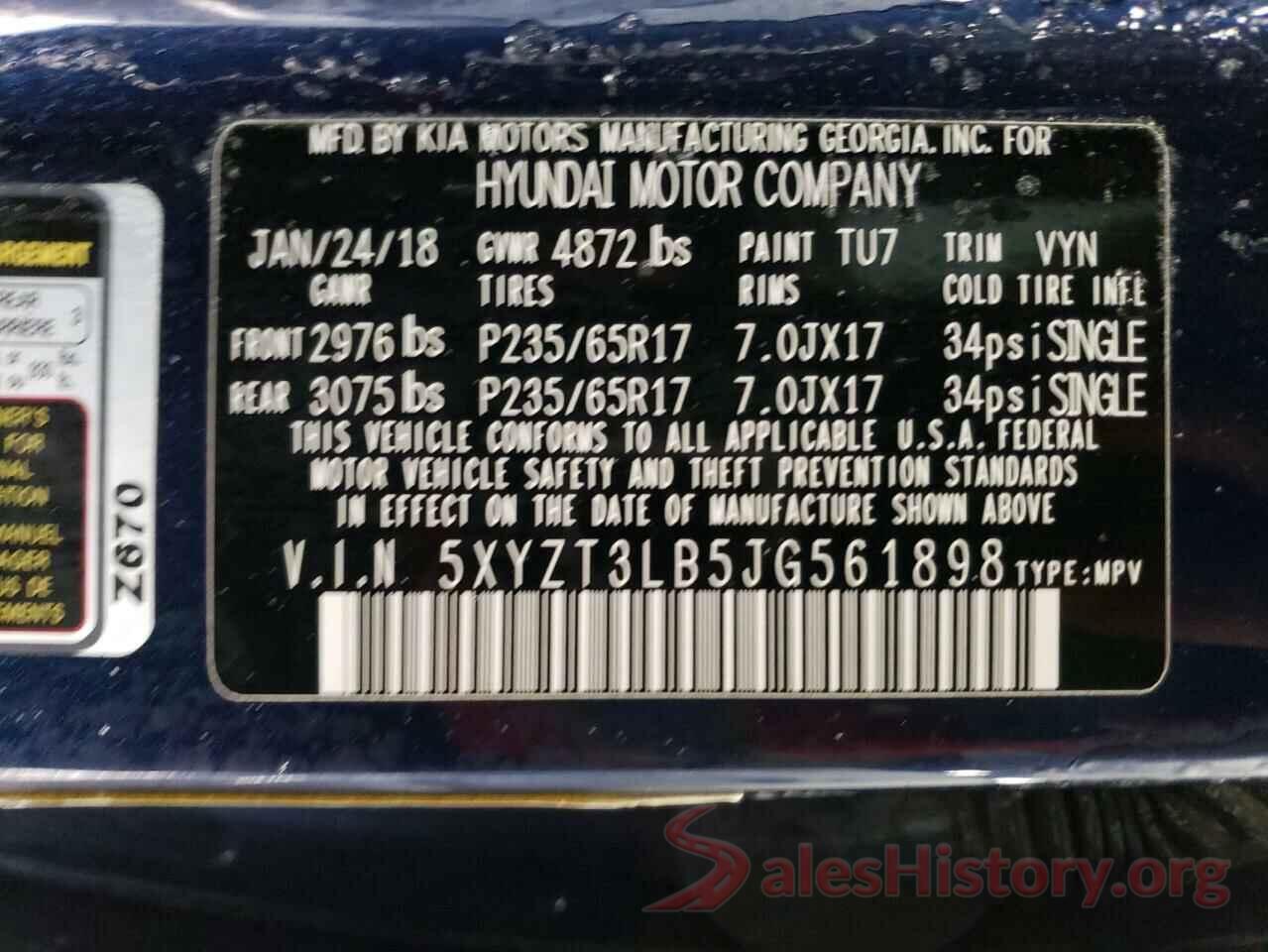 5XYZT3LB5JG561898 2018 HYUNDAI SANTA FE