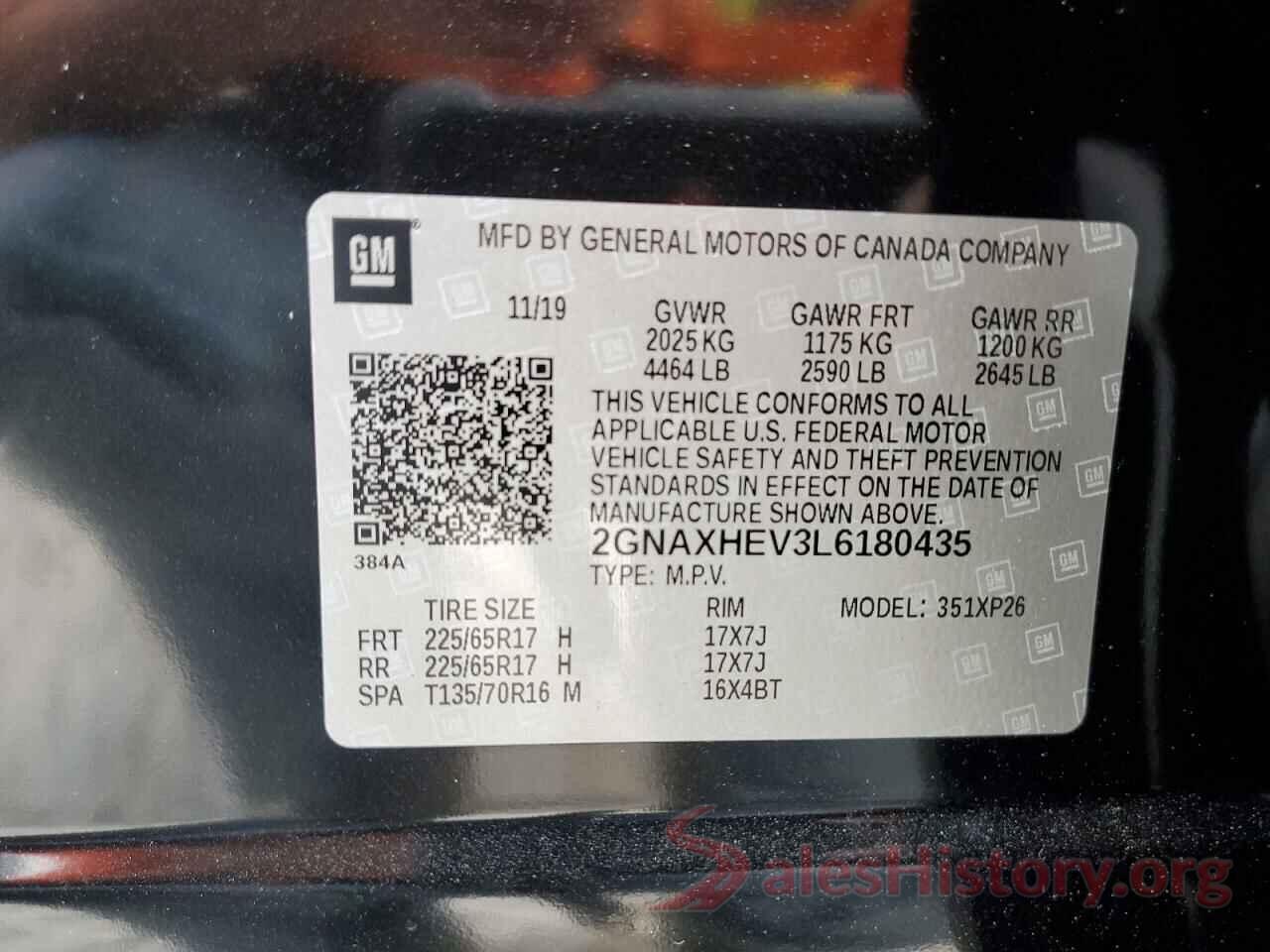 2GNAXHEV3L6180435 2020 CHEVROLET EQUINOX