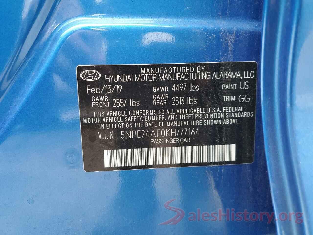 5NPE24AF0KH777164 2019 HYUNDAI SONATA