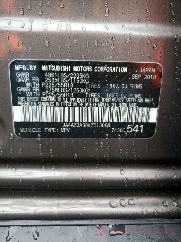 JA4AZ3A38KZ013088 2019 MITSUBISHI OUTLANDER