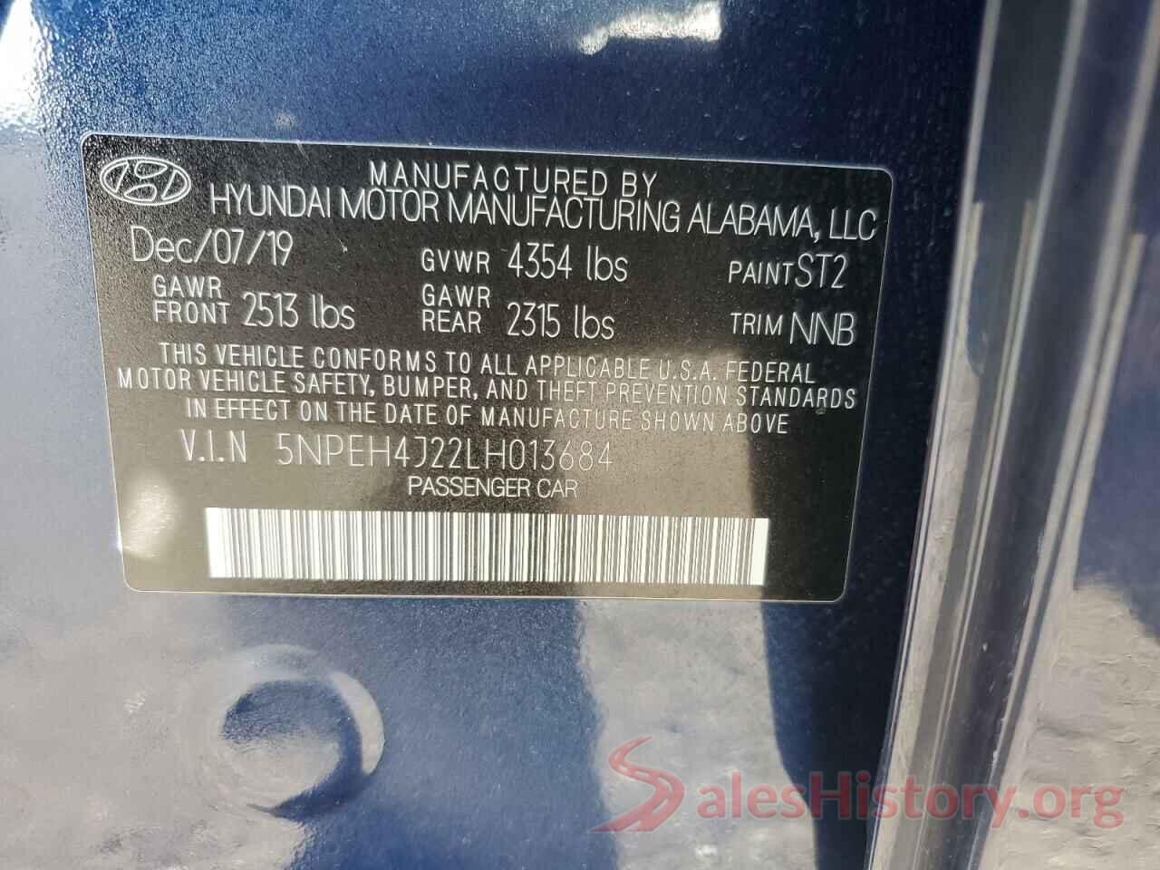 5NPEH4J22LH013684 2020 HYUNDAI SONATA