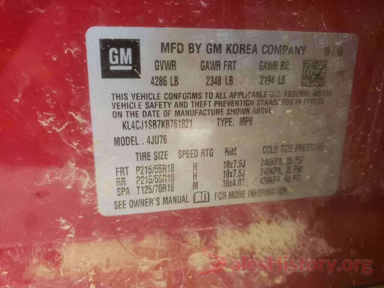 KL4CJ1SB7KB761821 2019 BUICK ENCORE