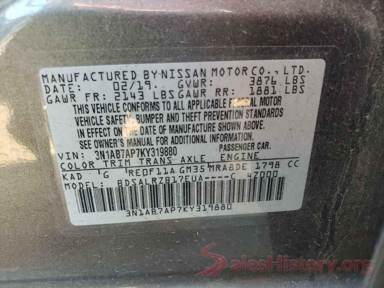 3N1AB7AP7KY319880 2019 NISSAN SENTRA