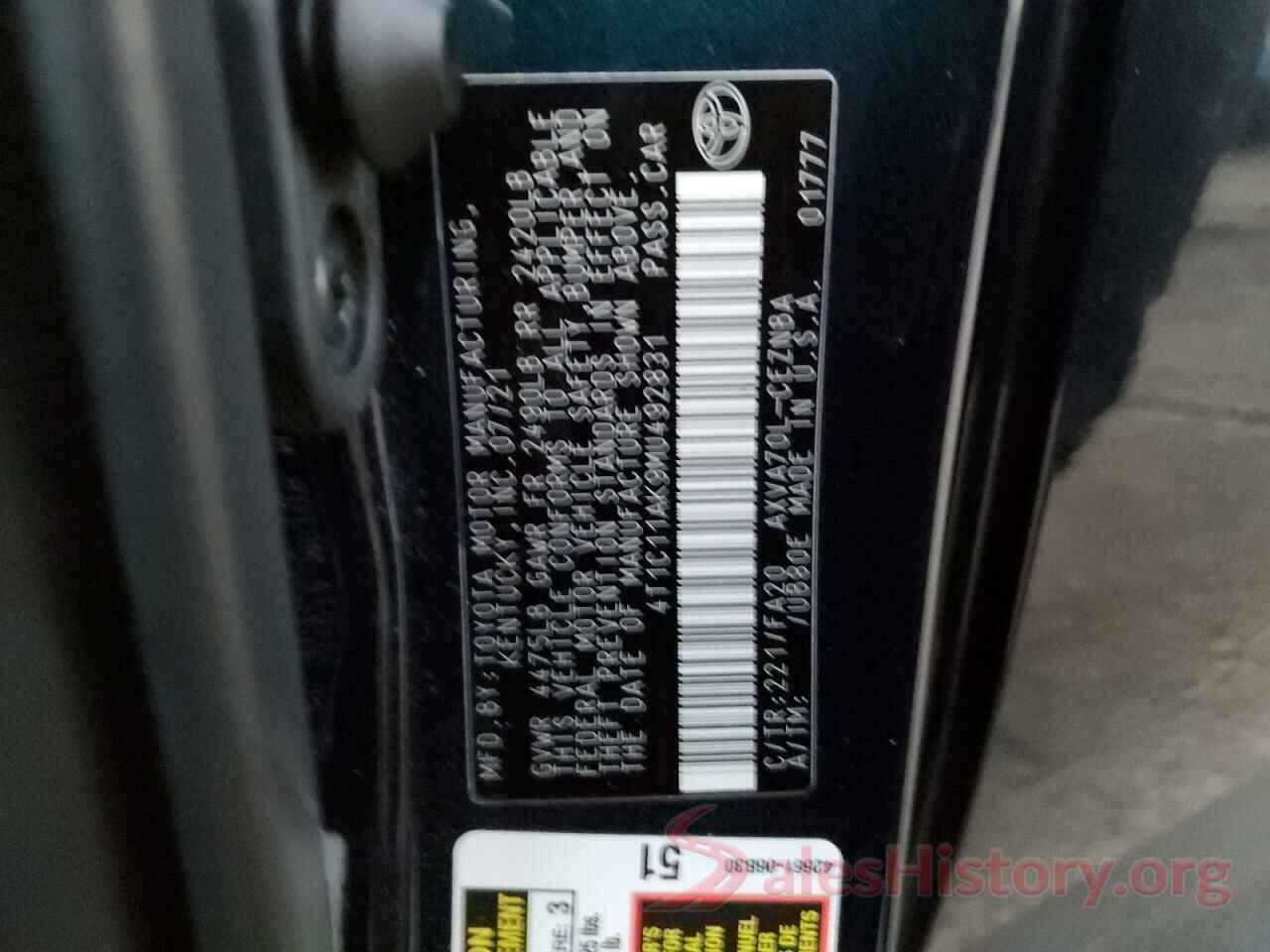 4T1C11AK9MU492831 2021 TOYOTA CAMRY