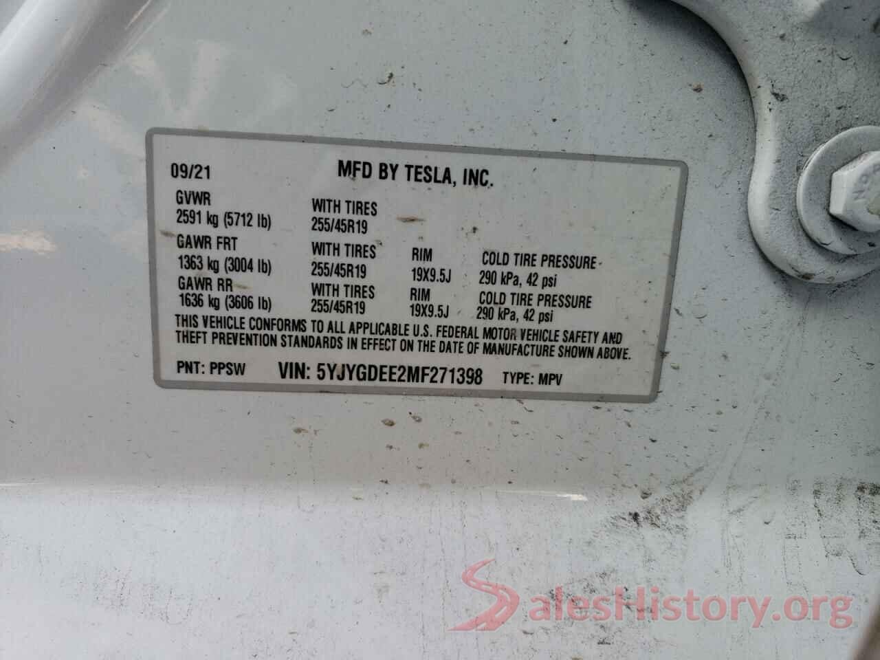 5YJYGDEE2MF271398 2021 TESLA MODEL Y