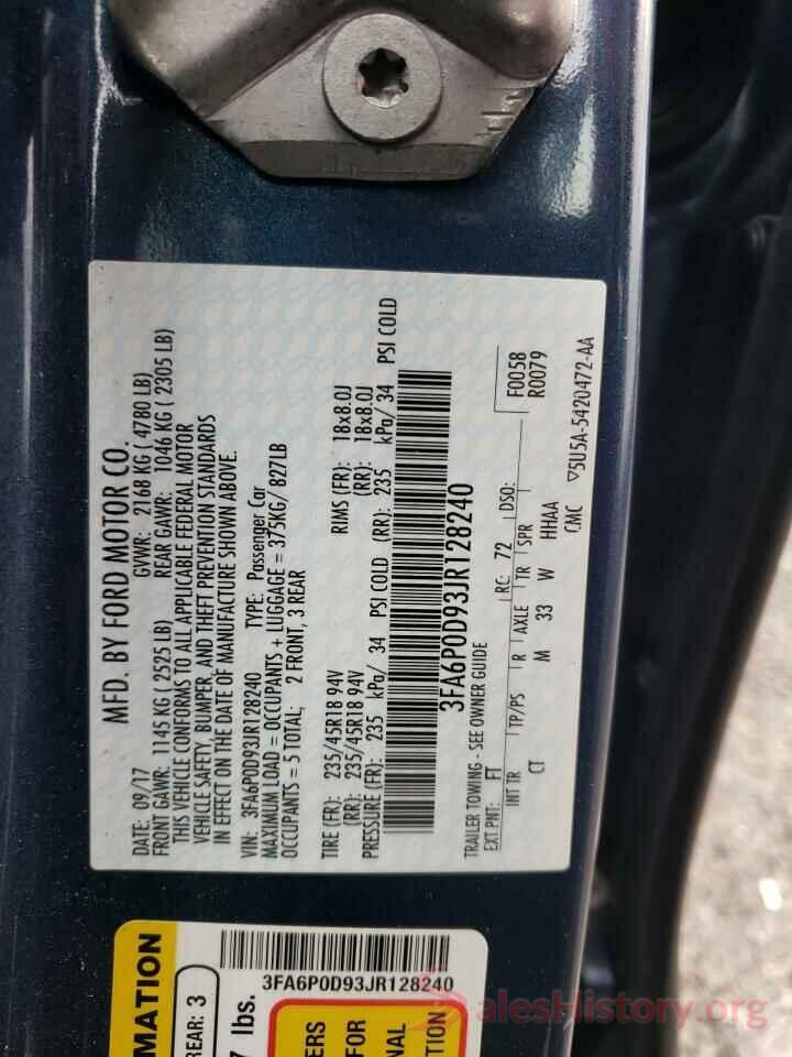 3FA6P0D93JR128240 2018 FORD FUSION