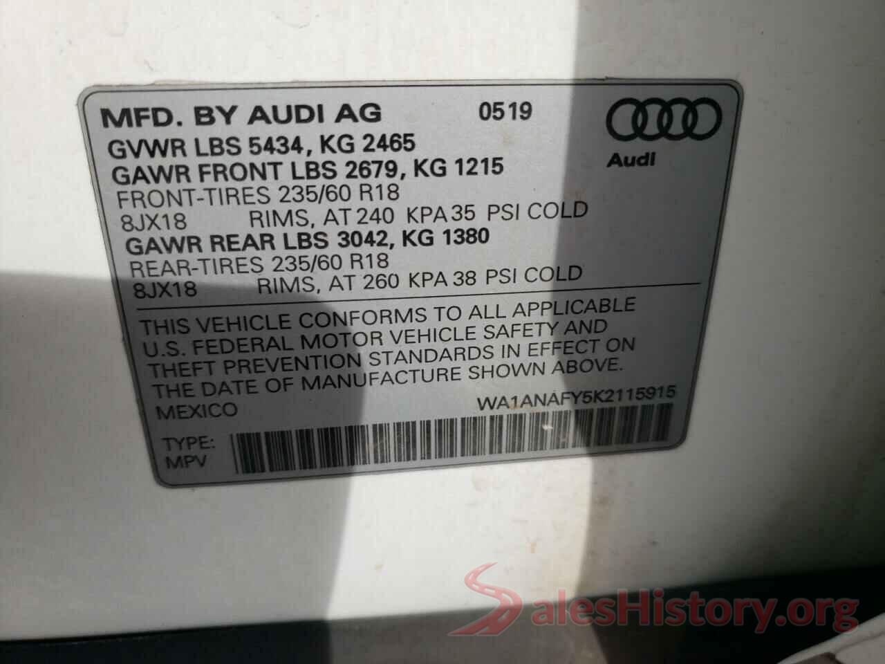 WA1ANAFY5K2115915 2019 AUDI Q5