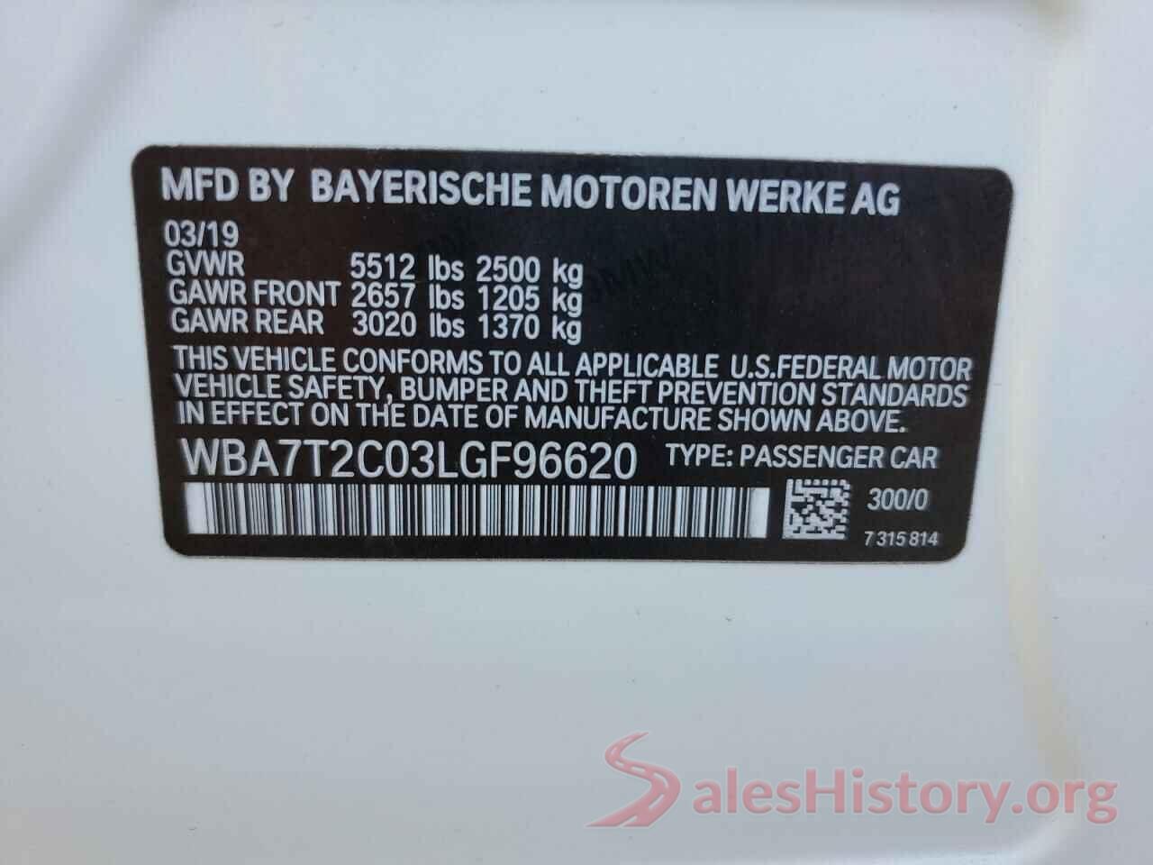 WBA7T2C03LGF96620 2020 BMW 7 SERIES