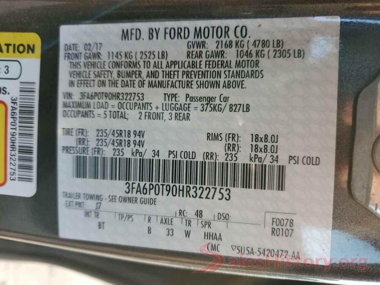 3FA6P0T90HR322753 2017 FORD FUSION