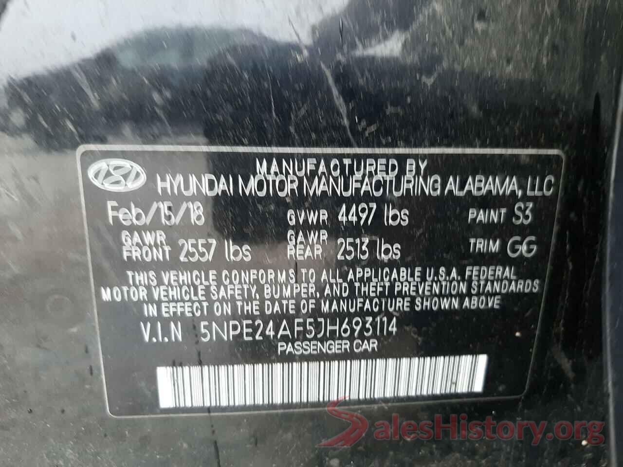 5NPE24AF5JH693114 2018 HYUNDAI SONATA