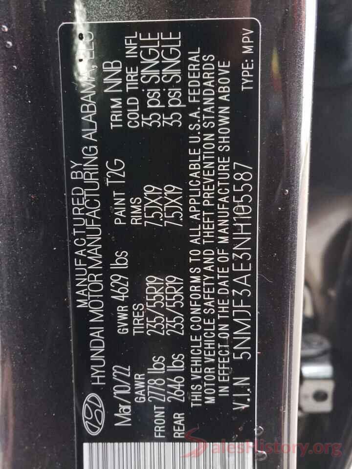 5NMJF3AE3NH105587 2022 HYUNDAI TUCSON