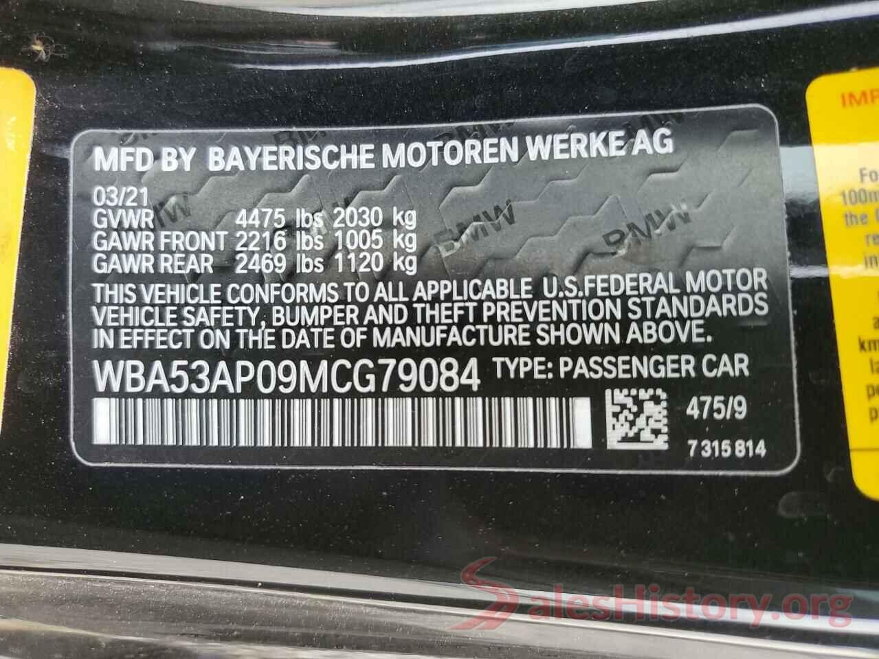 WBA53AP09MCG79084 2021 BMW 4 SERIES