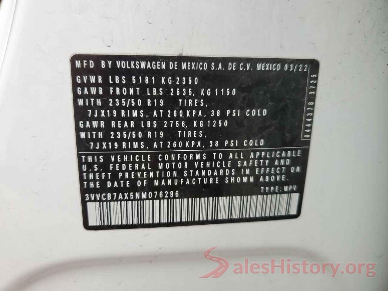 3VVCB7AX5NM076296 2022 VOLKSWAGEN TIGUAN