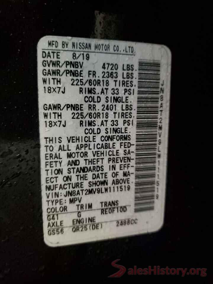 JN8AT2MV9LW111519 2020 NISSAN ROGUE