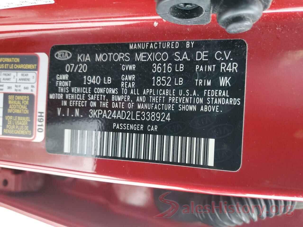 3KPA24AD2LE338924 2020 KIA RIO