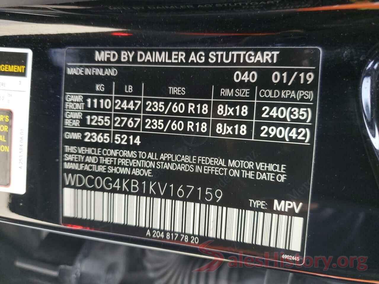 WDC0G4KB1KV167159 2019 MERCEDES-BENZ GLC-CLASS