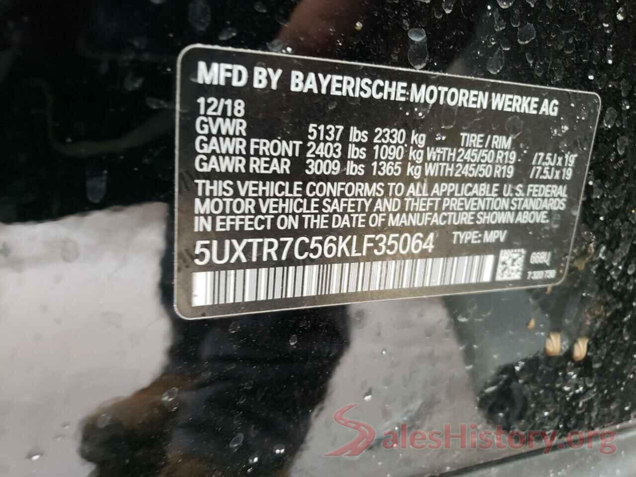 5UXTR7C56KLF35064 2019 BMW X3