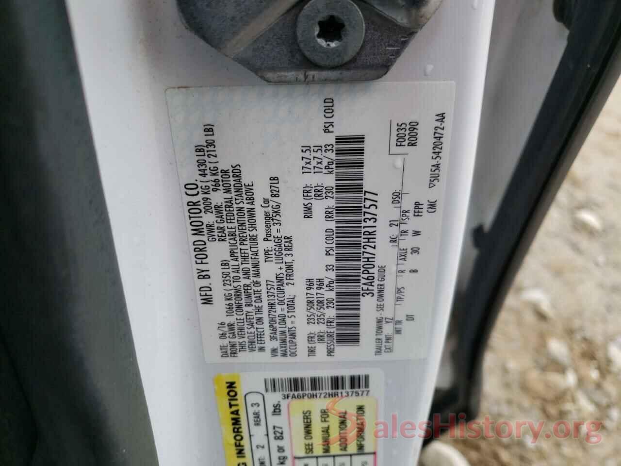 3FA6P0H72HR137577 2017 FORD FUSION